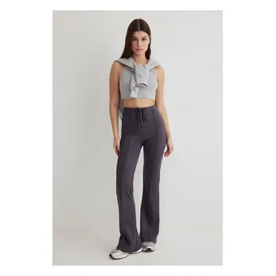 Trendyol Anthracite Binding Detailed Interlock Wide leg Flexible Knitted Trousers