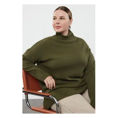 Trendyol Curve Khaki Turtleneck Off Shoulder Knitwear Sweater