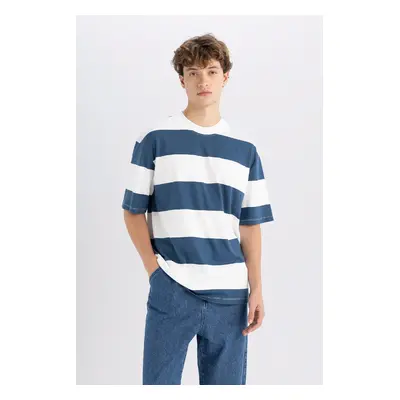 DEFACTO Boxy Fit Crew Neck Striped Cotton Short Sleeve T-Shirt