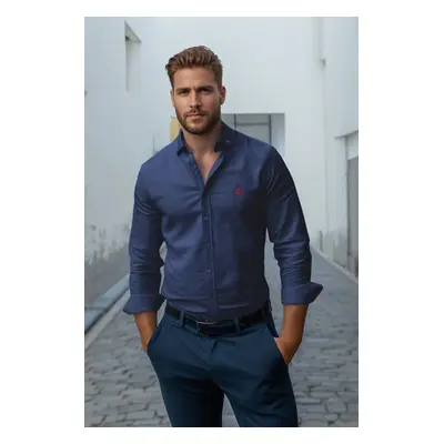 Trendyol Navy Blue Regular Fit Embroidered Detail Smart Shirt