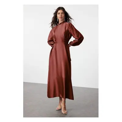 Trendyol Brown Waistline Satin Evening Dress