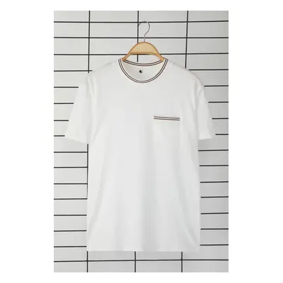 Trendyol Ecru Regular/Normal Cut Pocket and Tricot Band Detail 100% Cotton Basic T-Shirt