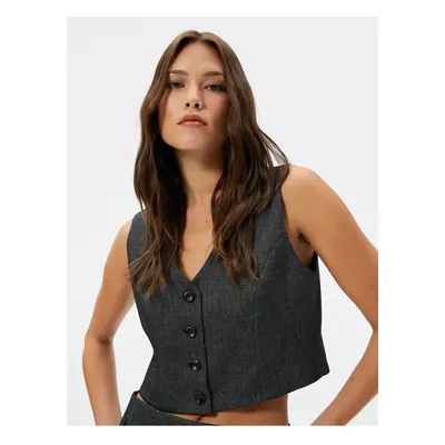 Koton Crop Vest Double Breasted Buttoned V Neck