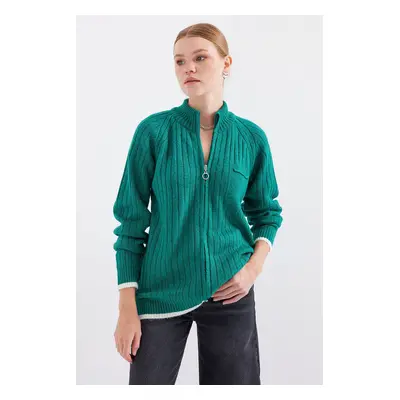 Bigdart Zippered Knitwear Cardigan - Emerald