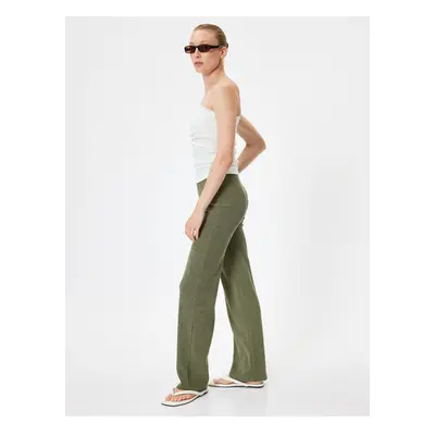 Koton Standard Waist Textured Straight Leg Trousers