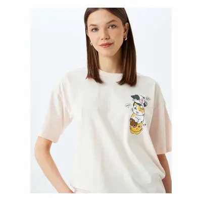 Koton Cat Printed Crew Neck Short Sleeve Comfortable Fit T-Shirt