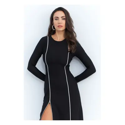 Cool & Sexy Women's Black Double Zipper Maxi Dress