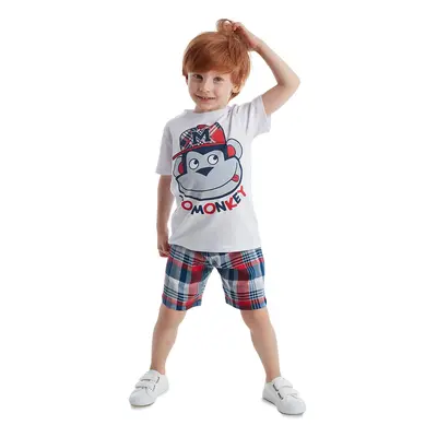 Denokids Monkey Boys Plaid T-shirt Shorts Set