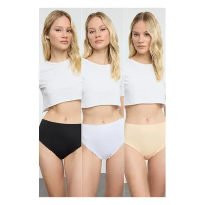 Trendyol Black-White-Skin 3-Pack Micro Laser Cut Classic Knitted Panties