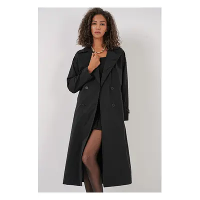 Bigdart Double Breasted Neckline Trench Coat - Black