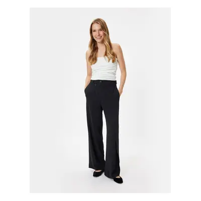 Koton Wide Leg Double Breasted Trousers with Pockets Standard Waist