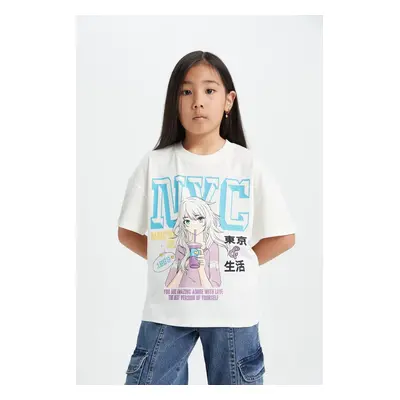 DEFACTO Girls Oversize Wide Fit Crew Neck Printed Short Sleeve T-Shirt