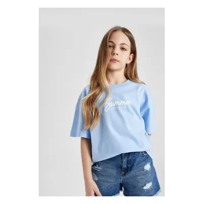 DEFACTO Girl Oversize Fit Back Printed Short Sleeve T-Shirt