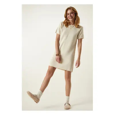 Happiness İstanbul Cream Soft Textured Mini Knitwear Dress