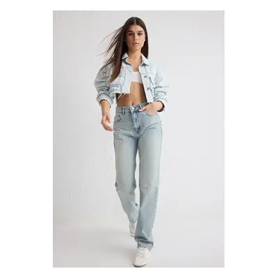 Trendyol Light Blue High Waist Straight Jeans