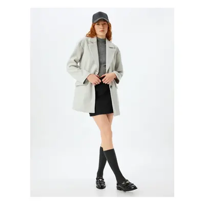 Koton Double Breasted Cashmere Coat with Buttoned Pockets