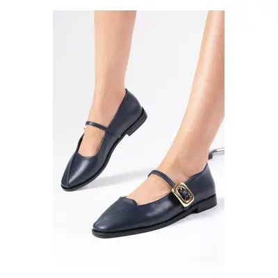 Mio Gusto Juliet Navy Blue Color Side Buckle Women's Ballerina Shoes