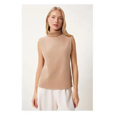 Happiness İstanbul Women's Biscuit Turtleneck Ribbed Knitwear Blouse