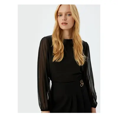 Koton Crew Neck Tulle Long Sleeve Blouse