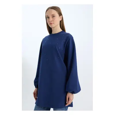 DEFACTO Crew Neck Balloon Sleeve Stoned Long Sleeve Sweatshirt Tunic