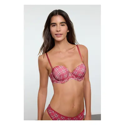 Trendyol Red Plaid Rope Strap Extra Push-Up Tshirt Bra Knitted Bra