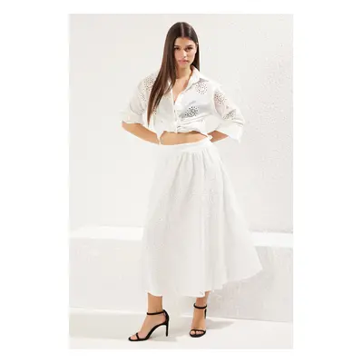 Trendyol White Embroidered Fabric Maxi Length Woven Skirt