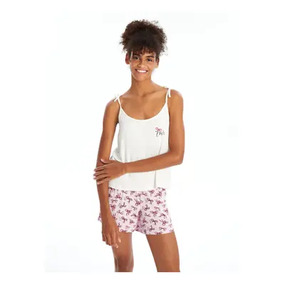 LC Waikiki U-Neck Printed Strappy Women's Pajama Set with Shorts