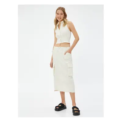 Koton Parachute Skirt Midi Large Pockets with Stopper Detail.