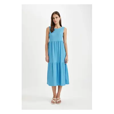 DEFACTO Crew Neck Wrap Sleeveless Midi Dress