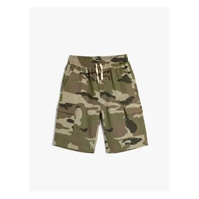 Koton Shorts Camouflage Patterned Side Pockets Tie Waist Cotton