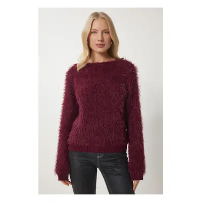 Happiness İstanbul Women's Burgundy Soft Bearded Knitwear Sweater