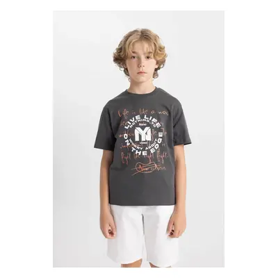 DEFACTO Boy's Crew Neck Printed Short Sleeve T-Shirt