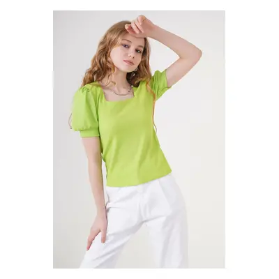 Bigdart Square Neck Knitted Blouse - E.green