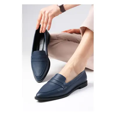 Mio Gusto River Women's Loafer Casual Flat Shoes From Genuine Leather, Navy Blue.