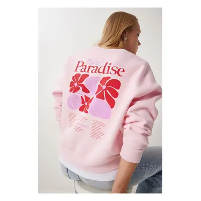 Happiness İstanbul Women's Pink Printed Raised Knitted Sweatshirt