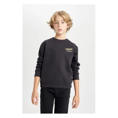 DEFACTO Boy Black Animal Printed Crew Neck Printed Thick Sweatshirt