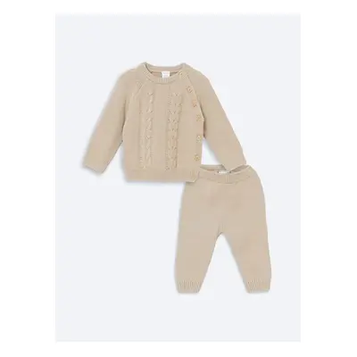 LC Waikiki Crew Neck Long Sleeve Patterned Baby Boy Cardigan and Trousers 2-Piece Set