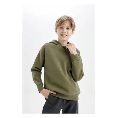 DEFACTO Boy Oversize Wide Pattern Back Printed Hooded Sweatshirt