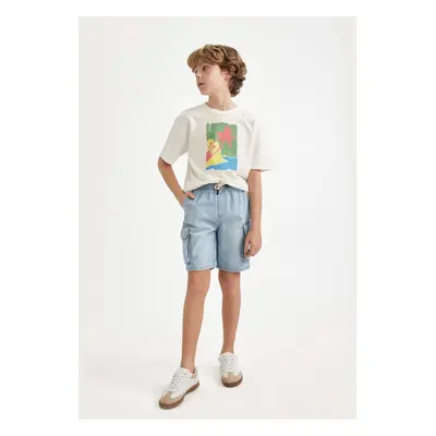 DEFACTO Boy's Cargo Pocket Elastic Waist Jean Shorts