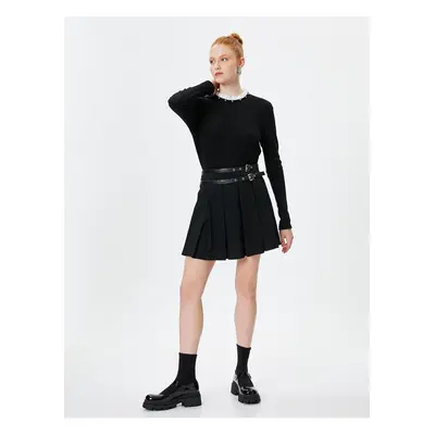 Koton Mini Thick Pleated Skirt Belt Detailed Comfortable Fit