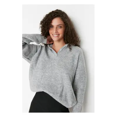 Trendyol Gray Soft Textured Hooded Knitwear Sweater