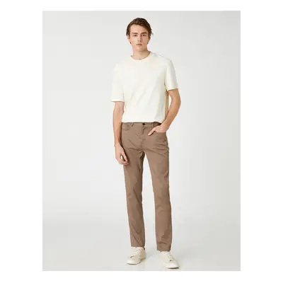 Koton Slim Fit Trousers Pockets Buttoned Textured