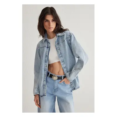 Trendyol Light Blue Troc Detail Oversize Denim Jacket