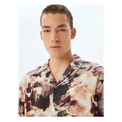 Koton Print Buttoned Turn-Down Collar Viscose Short Sleeve Shirt