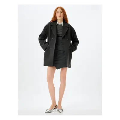 Koton Cashmere Oversize Coat Double Breasted Buttoned Pocket