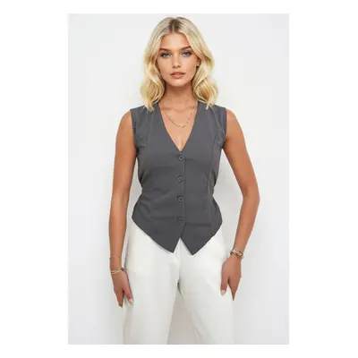 Trend Alaçatı Stili Women's Grey Body-fitting Adjustable Woven Vest