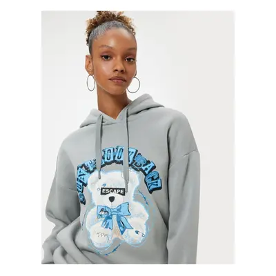 Koton Oversize Hooded Sweatshirt with Teddy Bear Printed