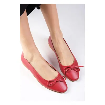 Mio Gusto Nelly Red Color Bow Accessory Women's Flat Toe Flat Shoes