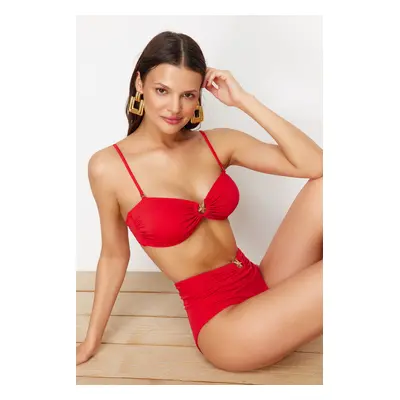 Trendyol Red Strapless Premium Accessorized Mix&Match Bikini Top