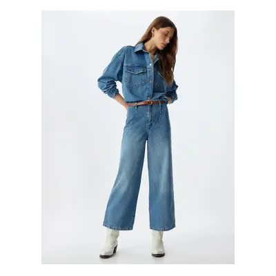 Koton Wide Leg Jeans High Waist Belt Detail Buttoned - Wide Leg Jeans